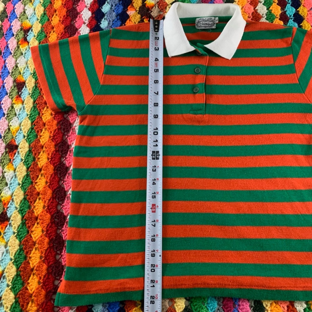 Vintage 80s Villager Soft Boxy Polo Shirt Crop Colorful Horizontal Rugby… - Picture 8 of 11